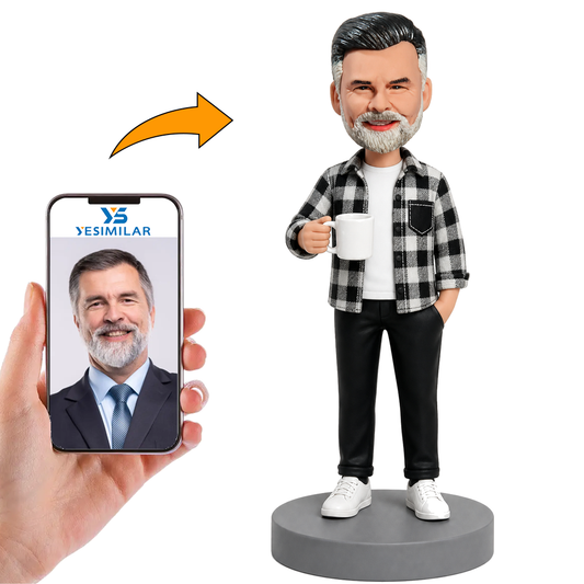 Man Wearing Black And White Plaid Jacket Custom Bobbleheads