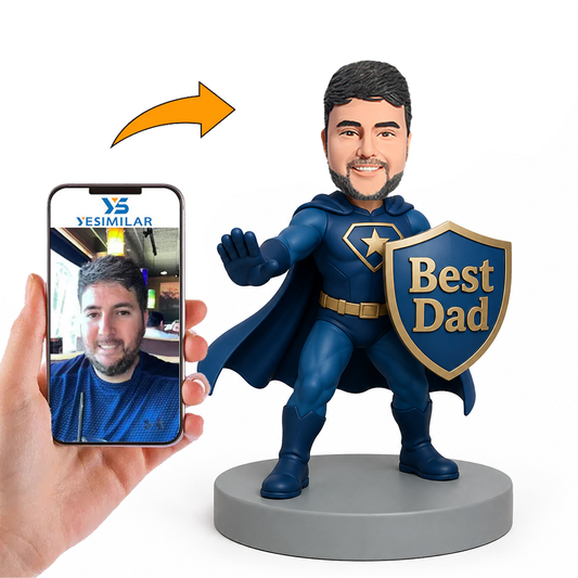 Male Super Dad Holding Best Dad Shield Custom Bobbleheads