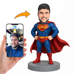 Male Muscular Super Dad Hero Standing on Base Custom Bobbleheads