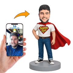 Male Casual Super Dad in White T Shirt with Red Cape Custom Bobbleheads