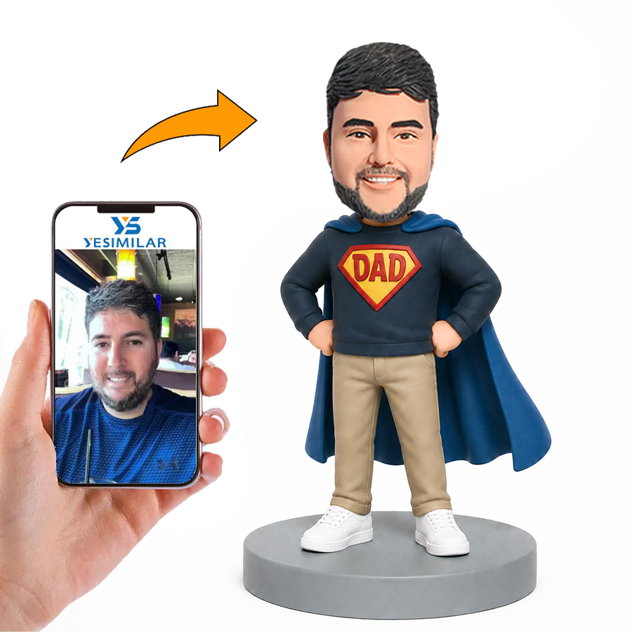 Male Dad in Green Hoodie with Red Cape Custom Bobbleheads