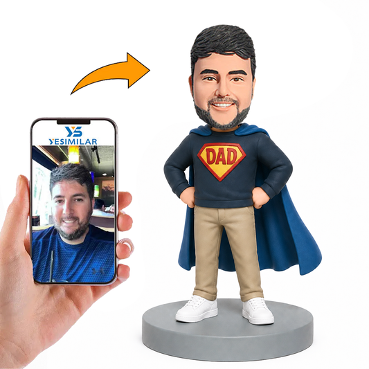 Male Dad in Green Hoodie with Red Cape Custom Bobbleheads
