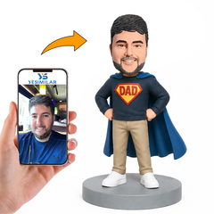 Male Dad in Green Hoodie with Red Cape Custom Bobbleheads