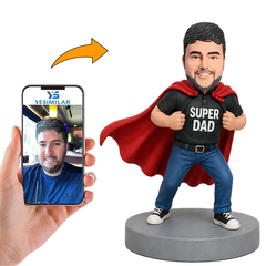 Male Super Dad in Black Shirt with Red Cape Custom Bobbleheads