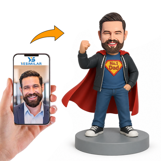 Male No.1 Dad in Green Hoodie Raising Fist Custom Bobbleheads