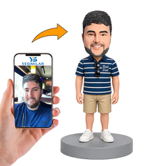 Male Best Dad in Striped Polo and Khaki Shorts Custom Bobbleheads