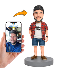 Male Casual Dad in Red Plaid Shirt Custom Bobbleheads
