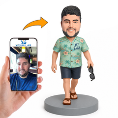 Male Dad in Tropical Shirt Holding Sunglasses Custom Bobbleheads