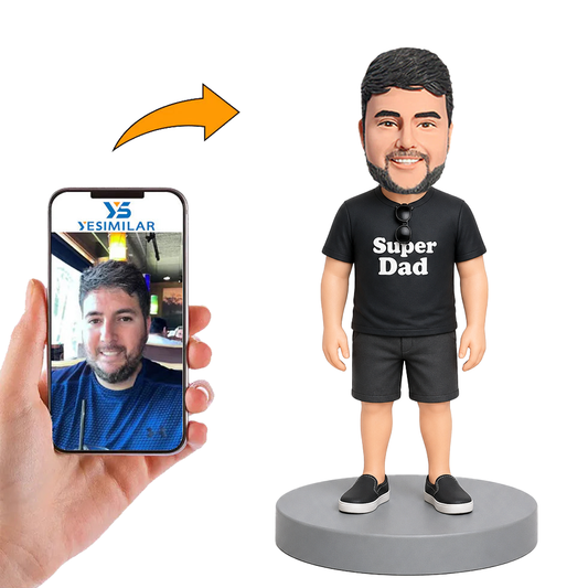 Male Casual Super Dad in Black T Shirt Custom Bobbleheads