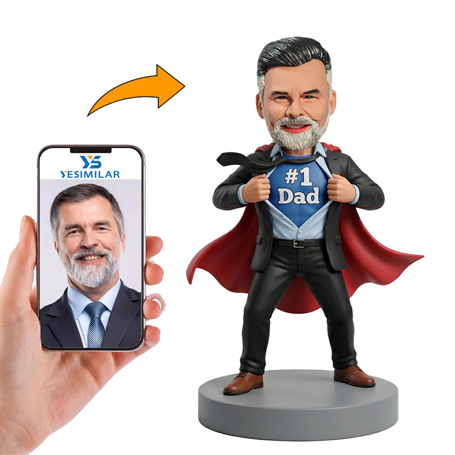 Male Business Dad Revealing No.1 Dad Shirt with Cape Custom Bobbleheads