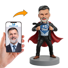 Male Business Dad Revealing No.1 Dad Shirt with Cape Custom Bobbleheads