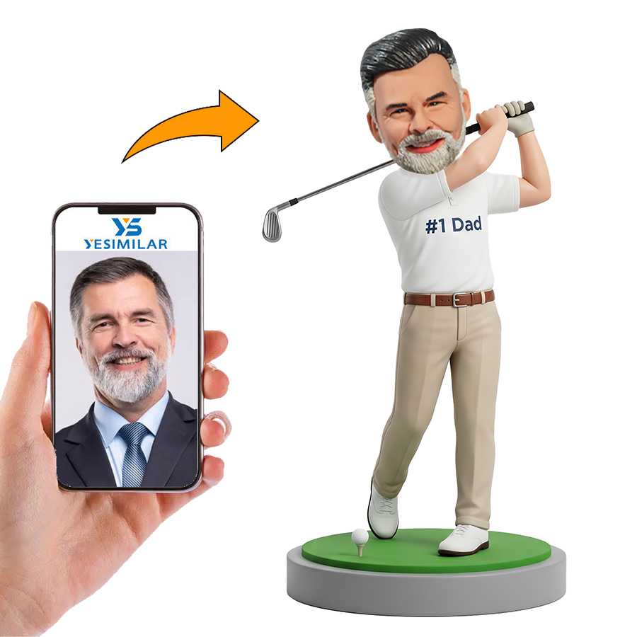 Male Golf Dad Taking a Swing Custom Bobbleheads