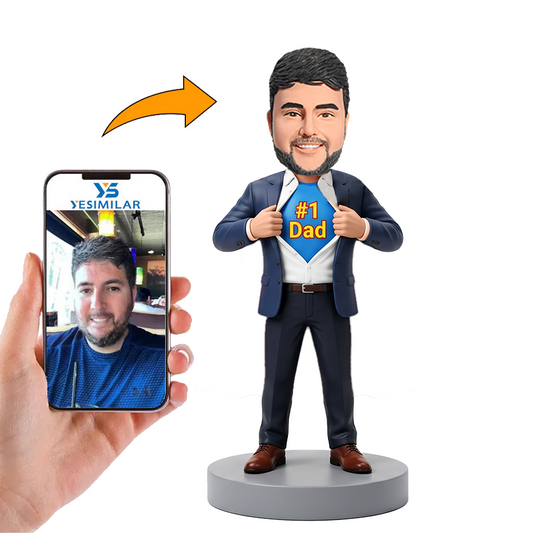 Male Business Dad Revealing Blue No.1 Dad Shirt Custom Bobbleheads
