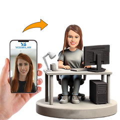 Woman Working at Computer Desk Custom Bobbleheads