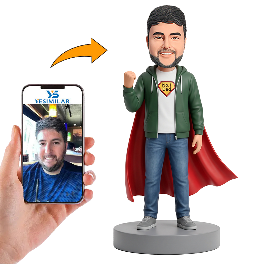 Male No.1 Dad in Green Hoodie with Raised Fist Custom Bobbleheads