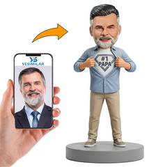 Male Dad Revealing No.1 Papa Shirt Custom Bobbleheads