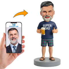 Male Super Dad Holding Beer Mug and Giving Thumbs Up Custom Bobbleheads