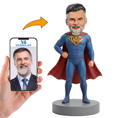 Male Muscular Dad Superhero in Blue Suit Custom Bobbleheads