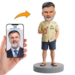 Male Dad in Beige Hawaiian Shirt Holding Cocktail Custom Bobbleheads