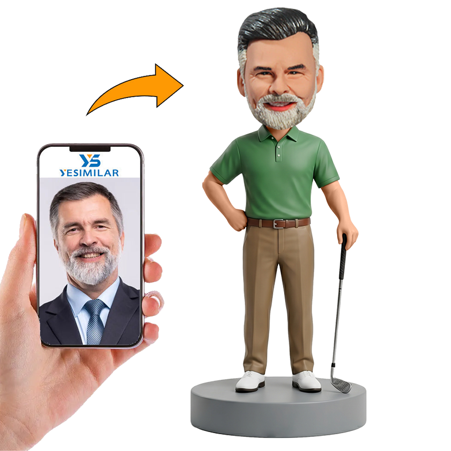 Male Golf Player Standing with Golf Club Custom Bobbleheads