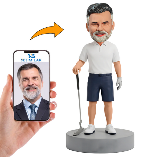 Male Golf Dad Standing with Golf Club Custom Bobbleheads