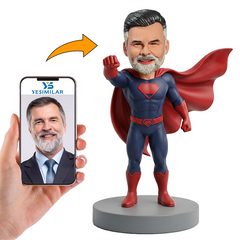 Male Superhero Dad Flying Punch Pose Custom Bobbleheads