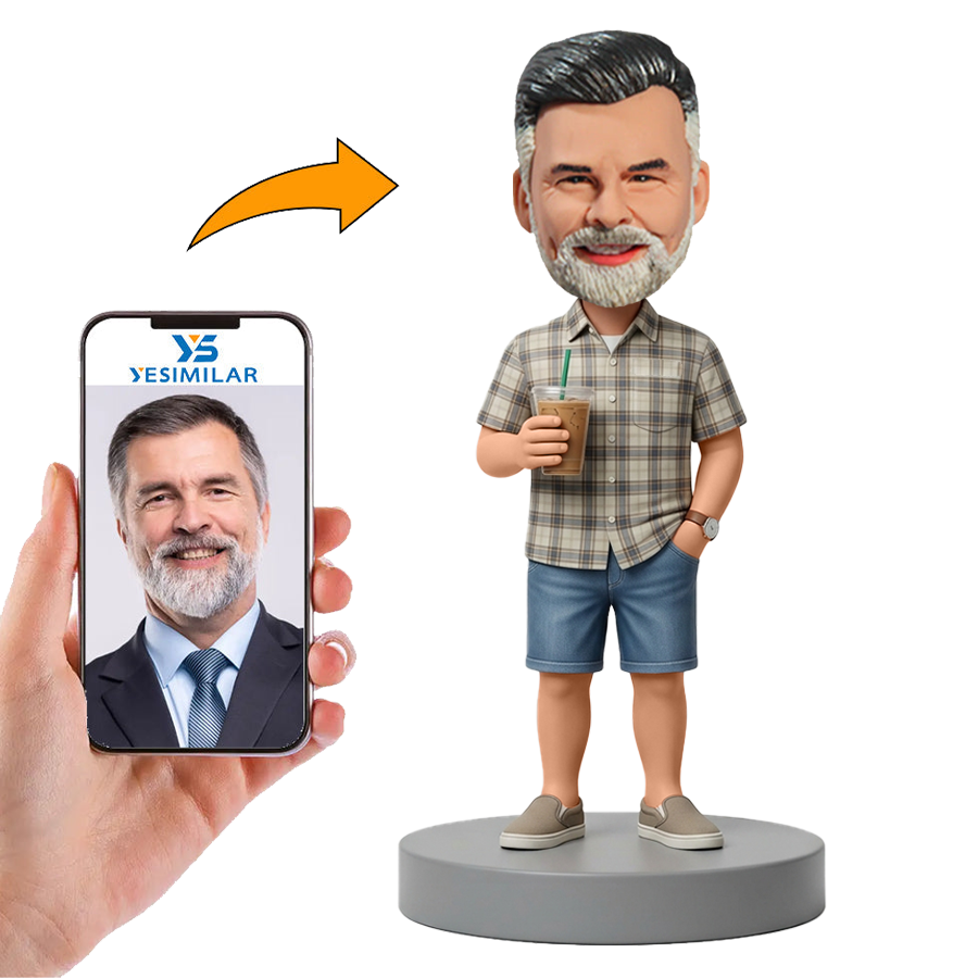 Male Dad in Plaid Shirt Holding Beer Mug Custom Bobbleheads