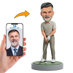 Male Golfer Leaning on Golf Club Custom Bobbleheads