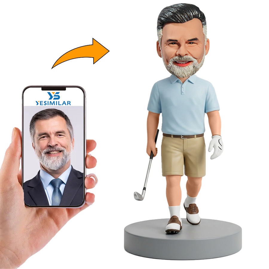 Male Golf Dad Holding Golf Club Custom Bobbleheads