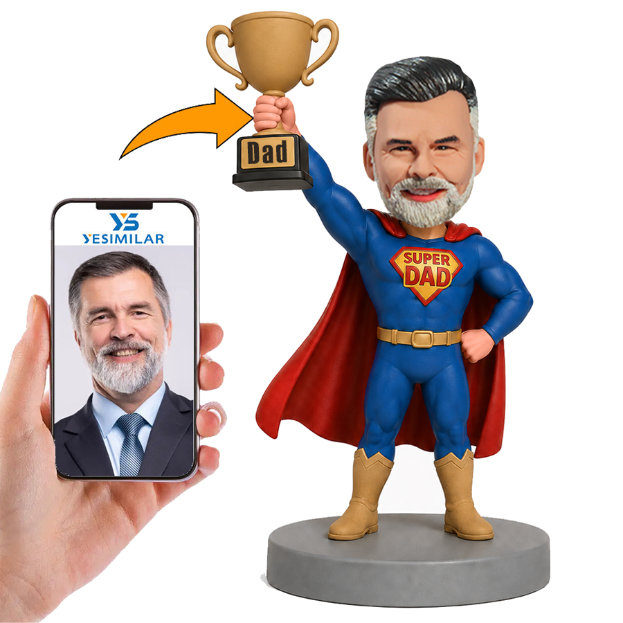 Male Super Dad Holding Trophy Custom Bobbleheads