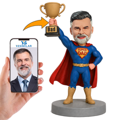 Male Super Dad Holding Trophy Custom Bobbleheads