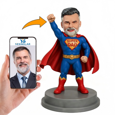 Male Super Dad Hero Raising Fist Custom Bobbleheads
