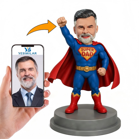 Male Super Dad Hero Raising Fist Custom Bobbleheads