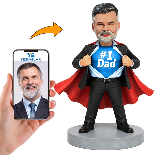 Male Business Dad in Suit Revealing No.1 Dad Shirt Custom Bobbleheads