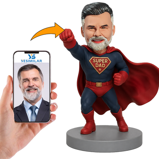 Male Superhero Dad Punching Forward Custom Bobbleheads