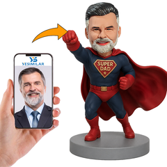 Male Superhero Dad Punching Forward Custom Bobbleheads