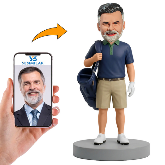 Male Golf Dad Carrying Golf Bag Custom Bobbleheads