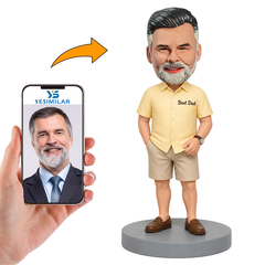 Male Casual Dad in Yellow T Shirt and Shorts Custom Bobbleheads