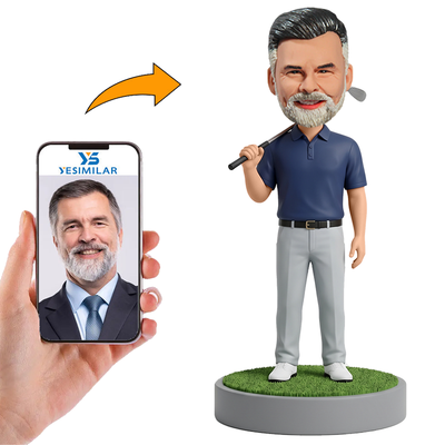 Male Golfer Holding Golf Club Over Shoulder Custom Bobbleheads
