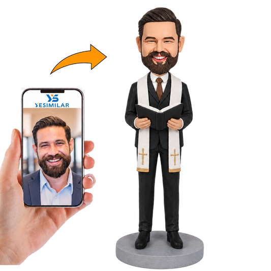 Clergy Priest Holding Bible in Black Robe Custom Bobbleheads