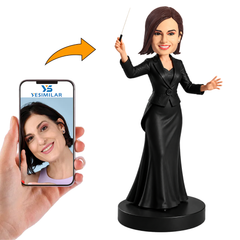 Female Music Conductor Holding Baton Custom Bobbleheads
