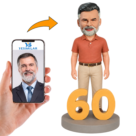 60th Birthday Gift with Golden Number 60 Custom Bobbleheads