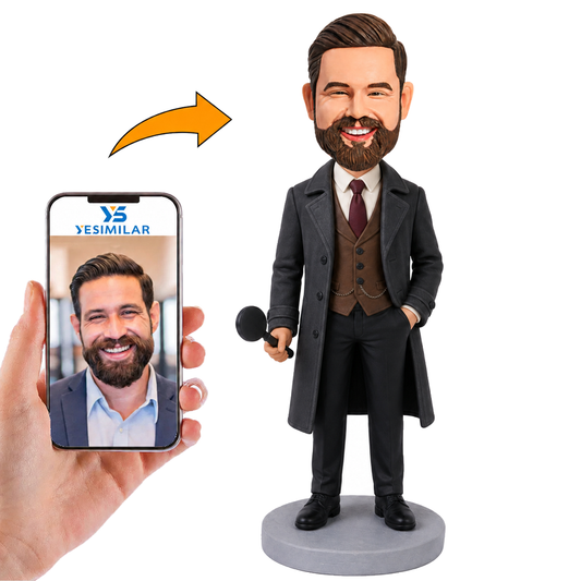 Male Detective with Magnifying Glass Custom Bobbleheads