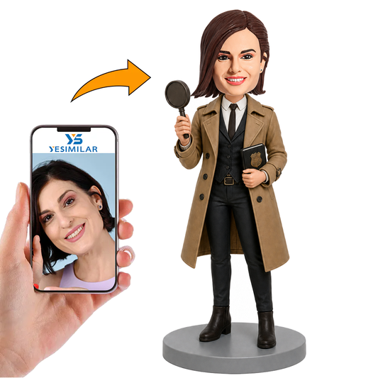 Female Detective with Magnifying Glass Custom Bobbleheads