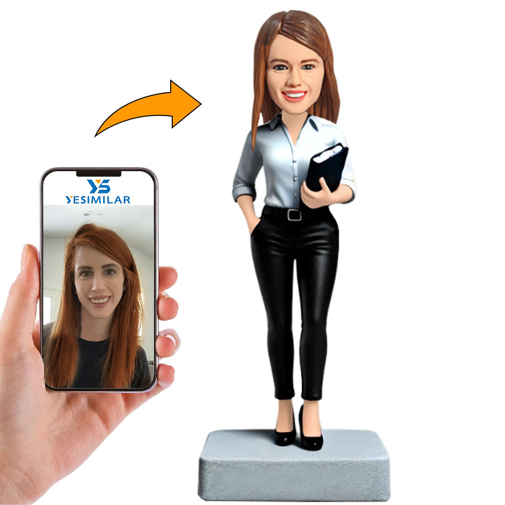 Female Teacher Wearing Blue Shirt Custom Bobbleheads