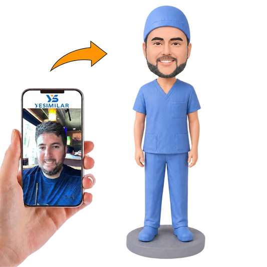 Operating Room Male Doctor in Blue Scrubs Custom Bobbleheads