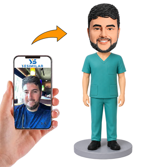 Operating Room Male Doctor in Teal Scrubs Custom Bobbleheads