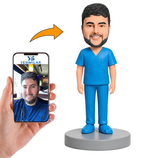 Operating Room Male Doctor in Blue Scrubs with Shoe Covers Custom Bobbleheads