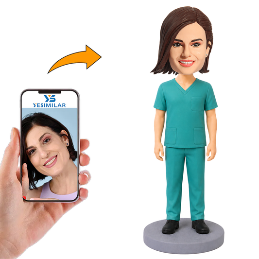 Operating Room Female Doctor in Teal Scrubs Custom Bobbleheads