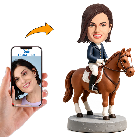Female Equestrian Riding a Horse Custom Bobbleheads